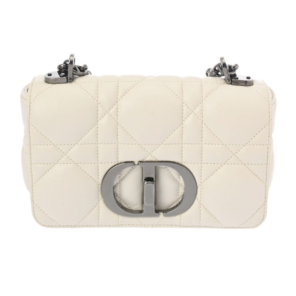 CHRISTIAN DIOR CARO Chain Shoulder Bag White Leather